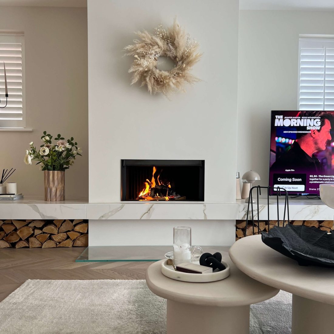 Kalfire W70/33F Inset & Modern Luxury Wood-Burning Stove with Dekton Floating Hearth & Log Store