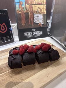 chocolate brownies topped with raspberries cooked using an esse range cooker