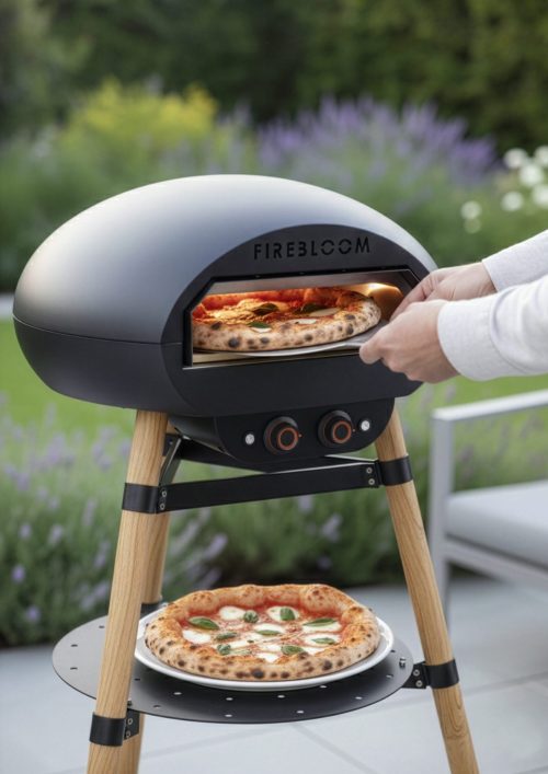 fire bloom freestanding electric pizza oven with oak legs